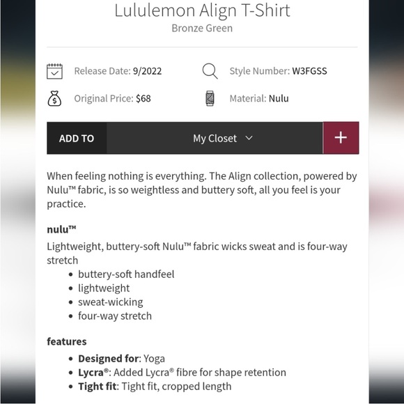 Lululemon Align Tee Green Sz 8 - Picture 4 of 4